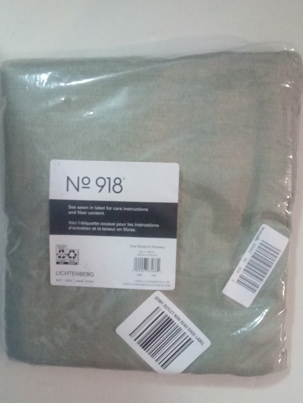 No. 918 Lichtenberg Window Curtain Panel Sage Green 95" NWT $45